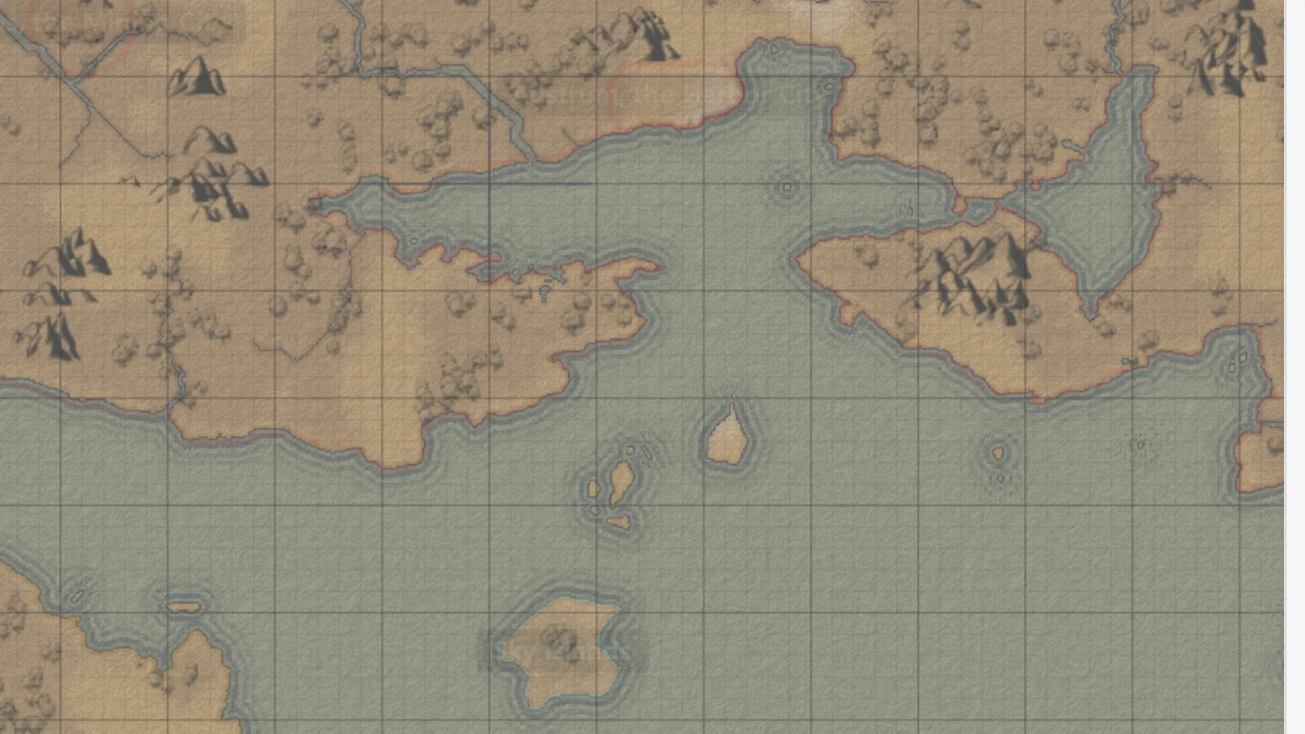 A map with coastline effects on. Colored bands follow the coast.
