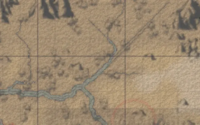 A map with the parchment texture applied. A paper grain covers the whole surface.